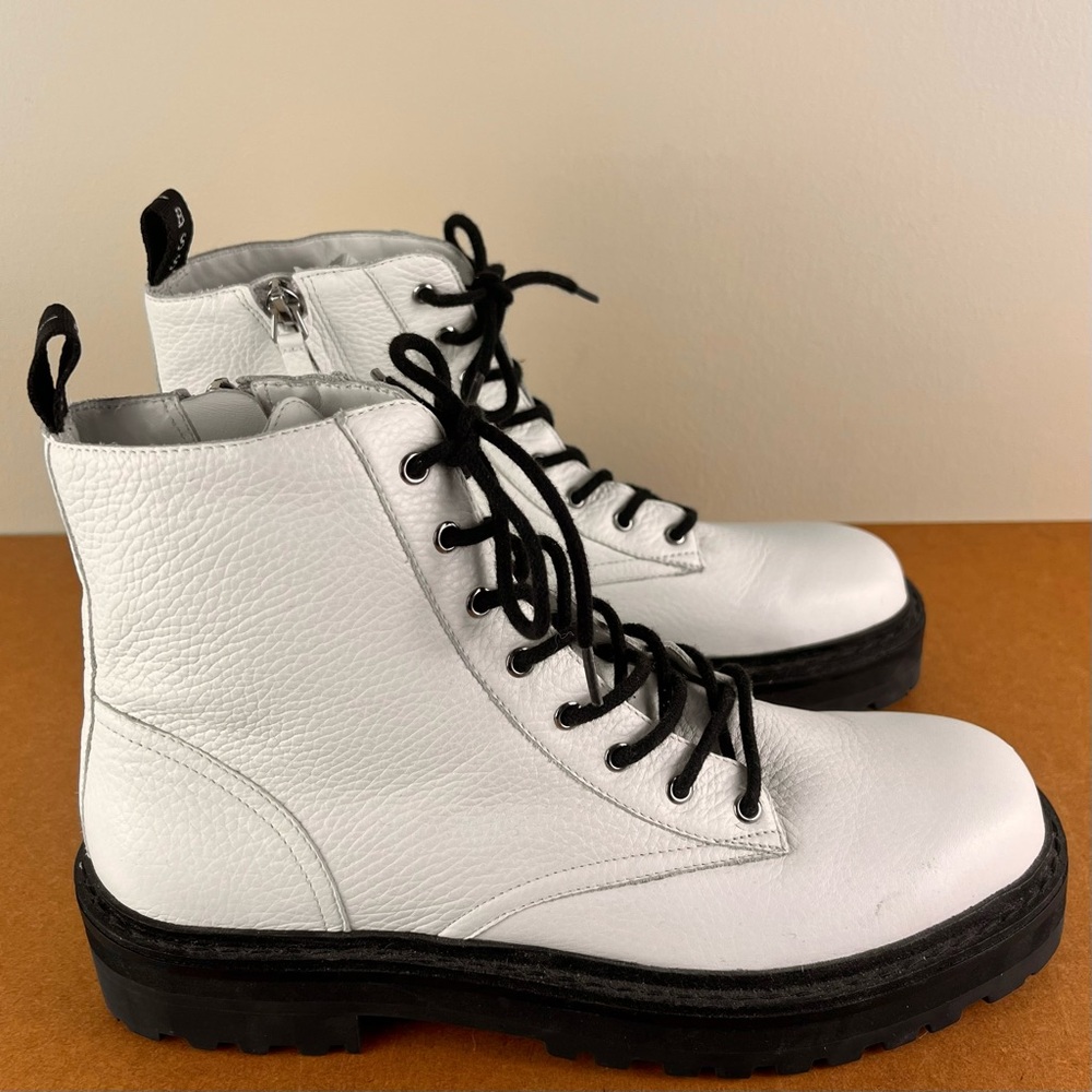BLACK SUEDE STUDIO WHITE LEATHER COMBAT BOOTS - Picture 4 of 13
